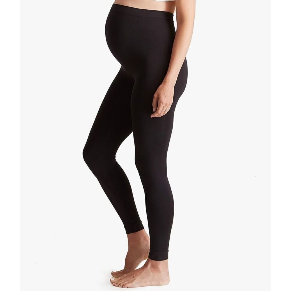 Be Maternity by Ingrid & Isabel Women’s Black Seamless Belly Leggings Medium/Lar